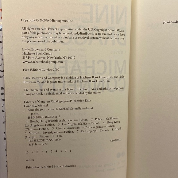 Michael Connelly Nine Dragons Hardcover First Edition with Dust Jacket - Picture 4 of 15